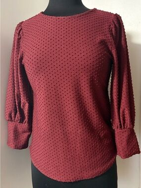 Women's Textured Swiss Dot Blouse - Burgundy